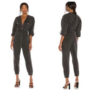 Blank NYC Denim Jumpsuit In My Kinda Party Size Medium Black Gray Aviator